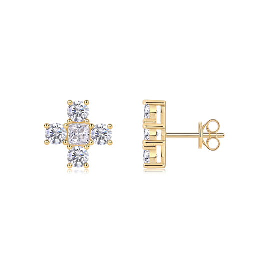 Holy Crystal - Set With Top-quality Moissanite, Luxurious And Fashionable Light Luxury Jewelry, Silver Stud Earrings, S925 Silver Plated With Gold