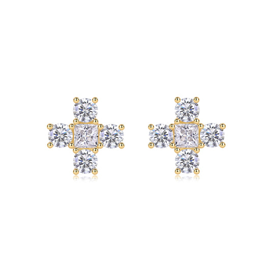 Holy Crystal - Set With Top-quality Moissanite, Luxurious And Fashionable Light Luxury Jewelry, Silver Stud Earrings, S925 Silver Plated With Gold