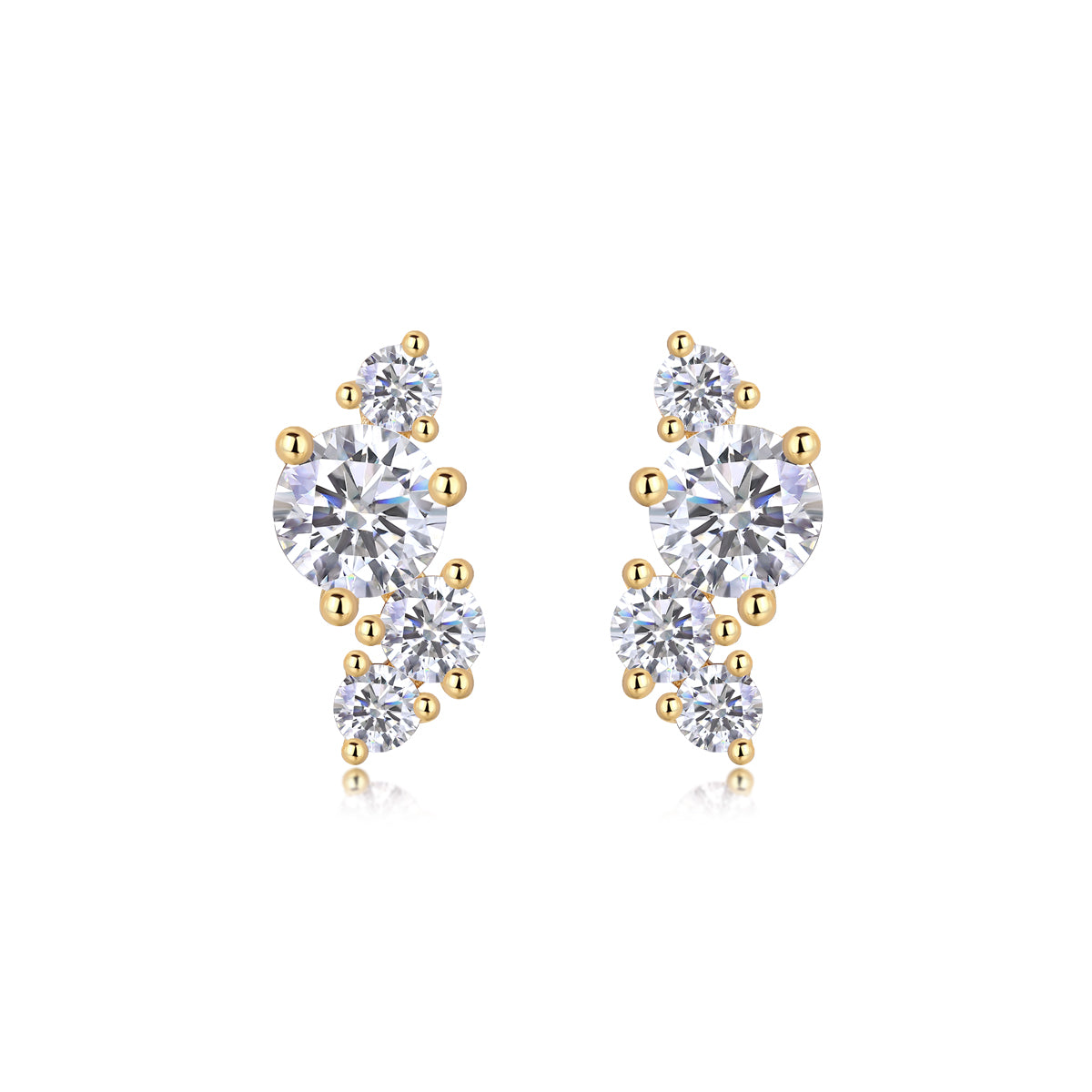 Four-diamond Light Shadow - Luxurious And Fashionable Light Luxury Jewelry Stud Earrings Set With Top-quality Moissanite, S925 Silver Electroplated Gold