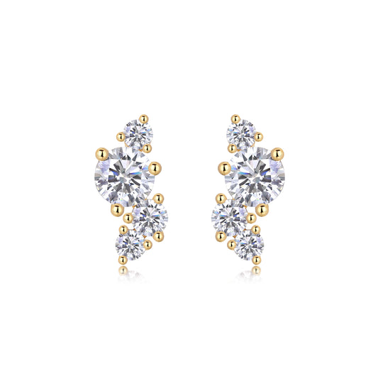 Four-diamond Light Shadow - Luxurious And Fashionable Light Luxury Jewelry Stud Earrings Set With Top-quality Moissanite, S925 Silver Electroplated Gold